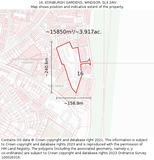 16, EDINBURGH GARDENS, WINDSOR, SL4 2AN: Plot and title map