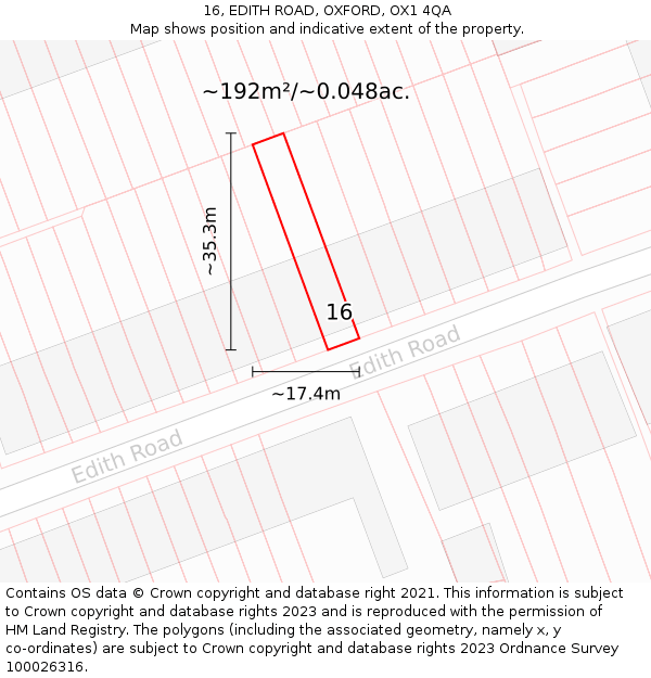 16, EDITH ROAD, OXFORD, OX1 4QA: Plot and title map
