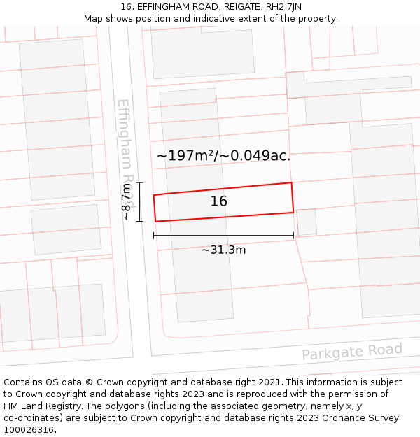 16, EFFINGHAM ROAD, REIGATE, RH2 7JN: Plot and title map