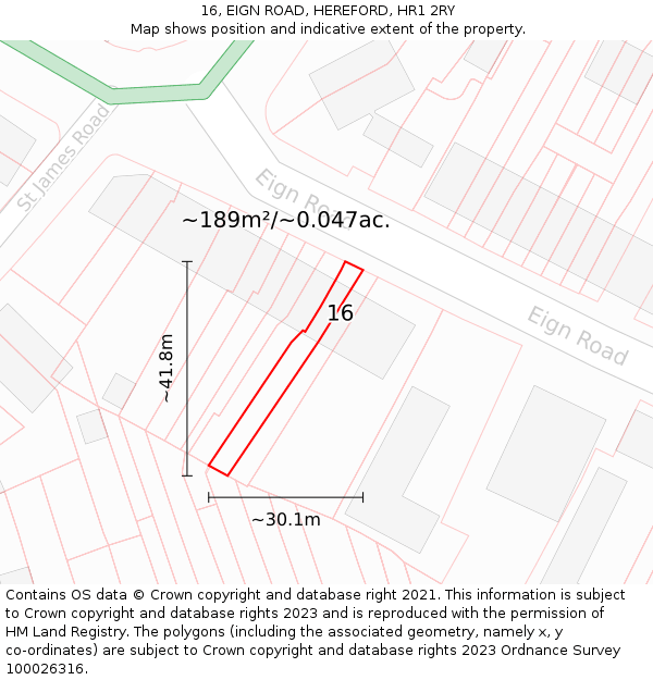 16, EIGN ROAD, HEREFORD, HR1 2RY: Plot and title map