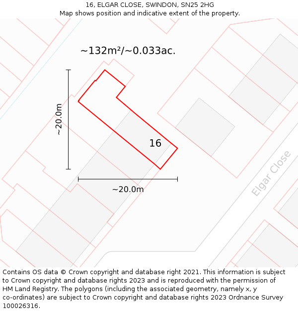 16, ELGAR CLOSE, SWINDON, SN25 2HG: Plot and title map