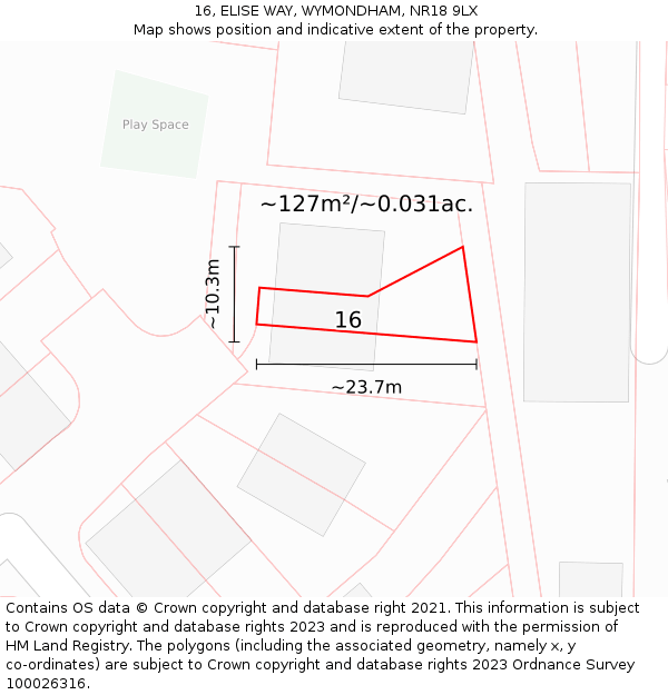 16, ELISE WAY, WYMONDHAM, NR18 9LX: Plot and title map