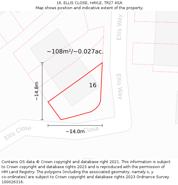 16, ELLIS CLOSE, HAYLE, TR27 4SA: Plot and title map