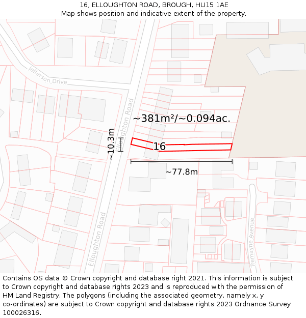 16, ELLOUGHTON ROAD, BROUGH, HU15 1AE: Plot and title map