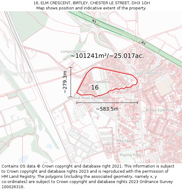 16, ELM CRESCENT, BIRTLEY, CHESTER LE STREET, DH3 1GH: Plot and title map