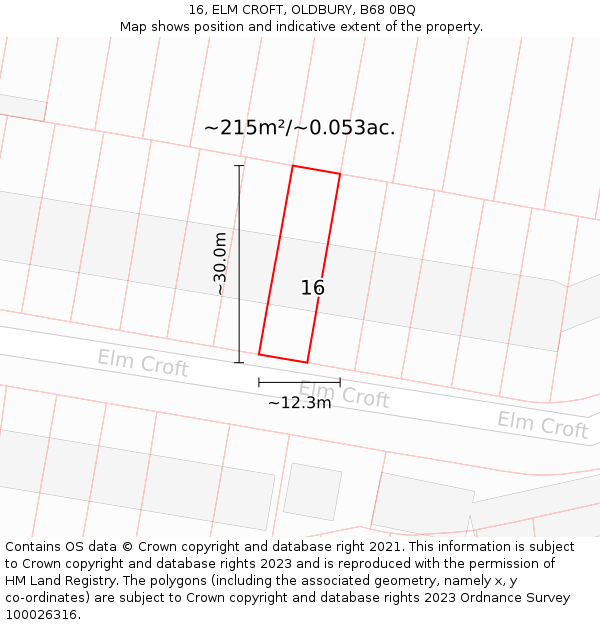 16, ELM CROFT, OLDBURY, B68 0BQ: Plot and title map