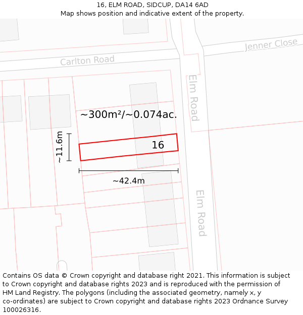 16, ELM ROAD, SIDCUP, DA14 6AD: Plot and title map