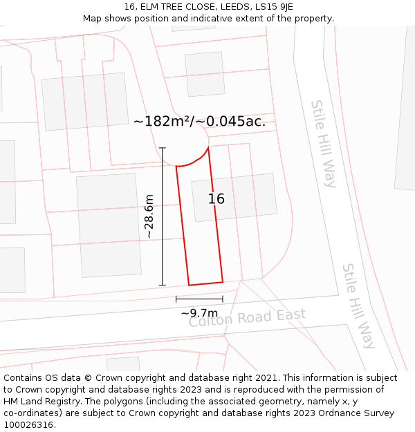 16, ELM TREE CLOSE, LEEDS, LS15 9JE: Plot and title map