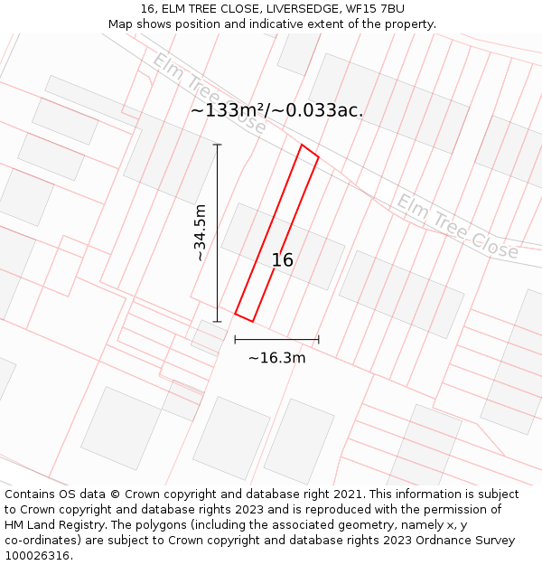 16, ELM TREE CLOSE, LIVERSEDGE, WF15 7BU: Plot and title map