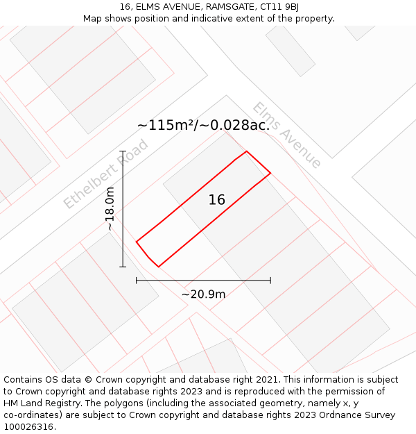 16, ELMS AVENUE, RAMSGATE, CT11 9BJ: Plot and title map