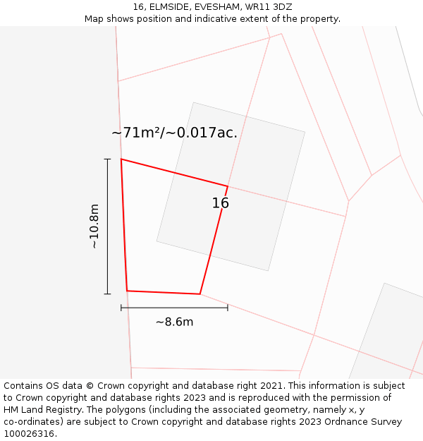 16, ELMSIDE, EVESHAM, WR11 3DZ: Plot and title map
