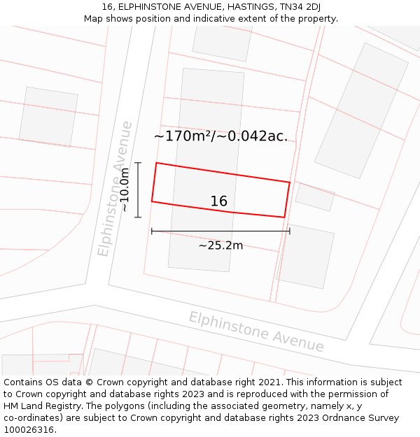 16, ELPHINSTONE AVENUE, HASTINGS, TN34 2DJ: Plot and title map