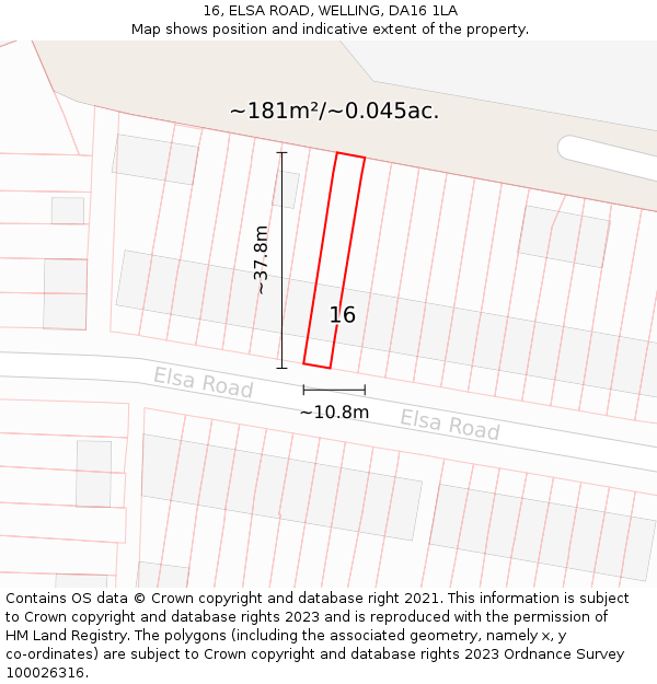 16, ELSA ROAD, WELLING, DA16 1LA: Plot and title map