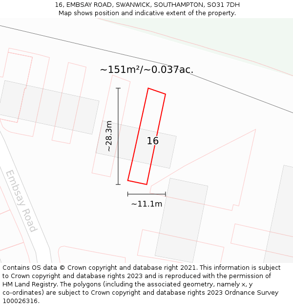 16, EMBSAY ROAD, SWANWICK, SOUTHAMPTON, SO31 7DH: Plot and title map