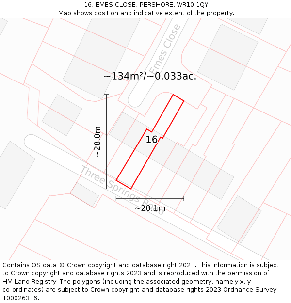 16, EMES CLOSE, PERSHORE, WR10 1QY: Plot and title map