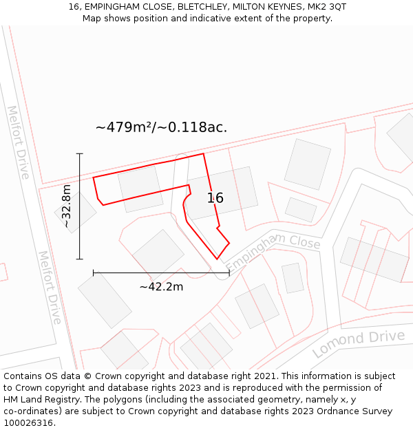 16, EMPINGHAM CLOSE, BLETCHLEY, MILTON KEYNES, MK2 3QT: Plot and title map