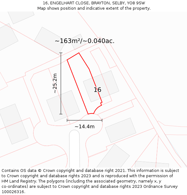 16, ENGELHART CLOSE, BRAYTON, SELBY, YO8 9SW: Plot and title map
