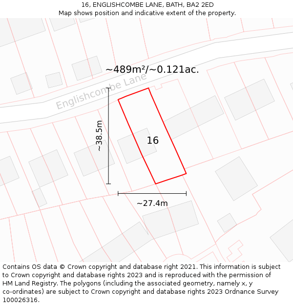 16, ENGLISHCOMBE LANE, BATH, BA2 2ED: Plot and title map