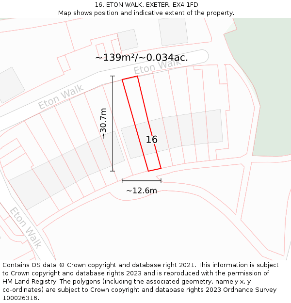 16, ETON WALK, EXETER, EX4 1FD: Plot and title map