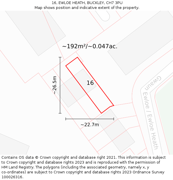 16, EWLOE HEATH, BUCKLEY, CH7 3PU: Plot and title map