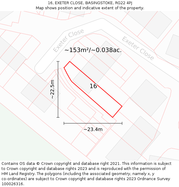 16, EXETER CLOSE, BASINGSTOKE, RG22 4PJ: Plot and title map