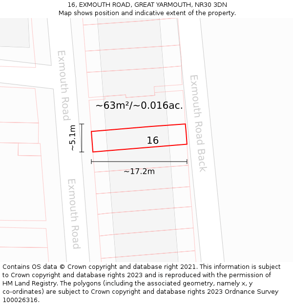 16, EXMOUTH ROAD, GREAT YARMOUTH, NR30 3DN: Plot and title map