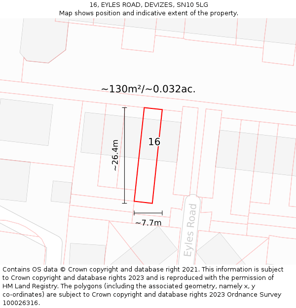 16, EYLES ROAD, DEVIZES, SN10 5LG: Plot and title map