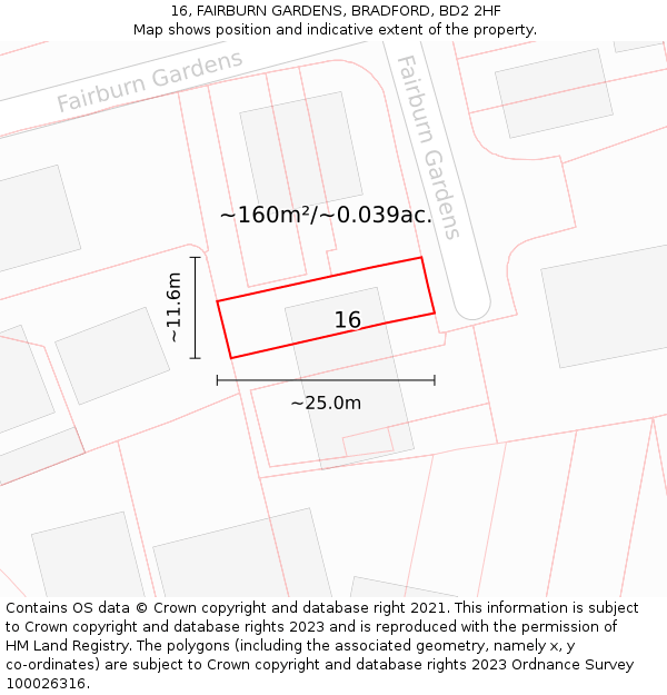 16, FAIRBURN GARDENS, BRADFORD, BD2 2HF: Plot and title map