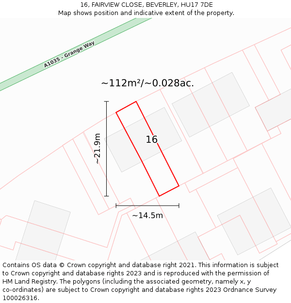 16, FAIRVIEW CLOSE, BEVERLEY, HU17 7DE: Plot and title map