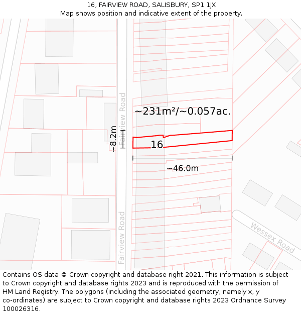 16, FAIRVIEW ROAD, SALISBURY, SP1 1JX: Plot and title map