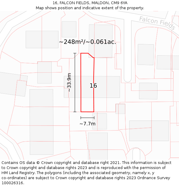 16, FALCON FIELDS, MALDON, CM9 6YA: Plot and title map