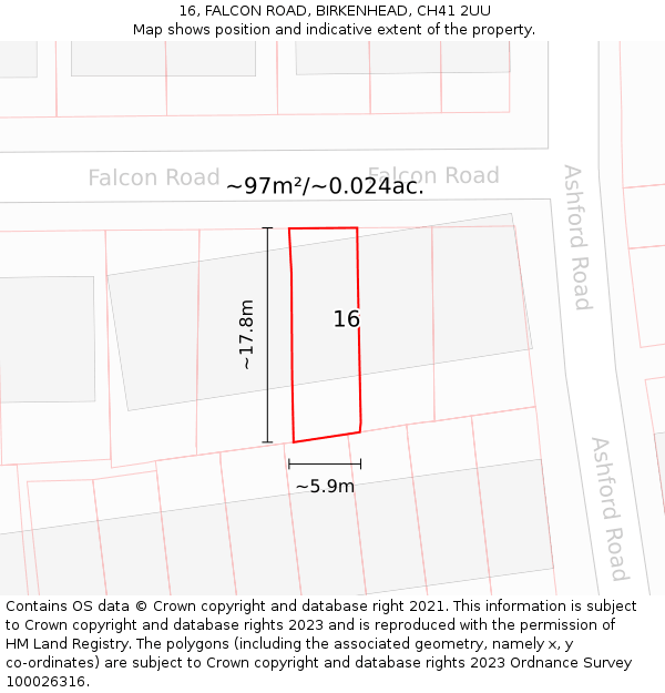 16, FALCON ROAD, BIRKENHEAD, CH41 2UU: Plot and title map