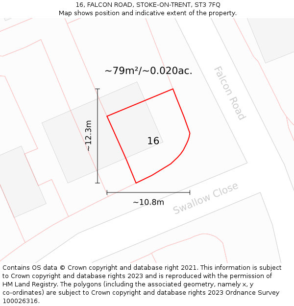 16, FALCON ROAD, STOKE-ON-TRENT, ST3 7FQ: Plot and title map