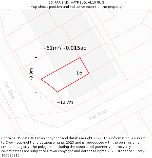 16, FAR END, HATFIELD, AL10 8UG: Plot and title map