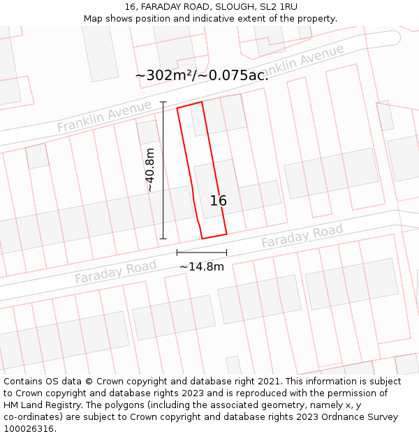 16, FARADAY ROAD, SLOUGH, SL2 1RU: Plot and title map