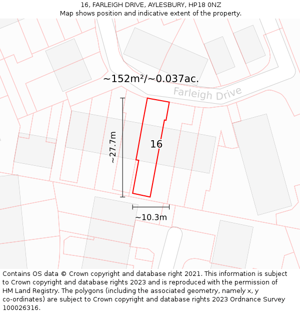 16, FARLEIGH DRIVE, AYLESBURY, HP18 0NZ: Plot and title map