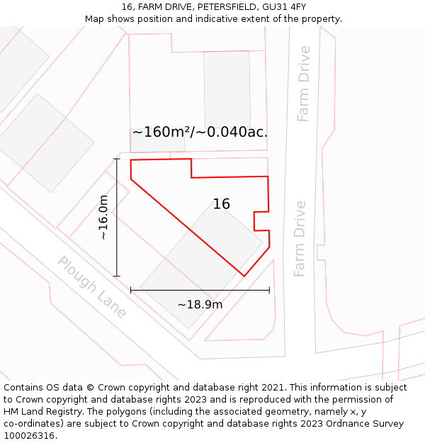 16, FARM DRIVE, PETERSFIELD, GU31 4FY: Plot and title map