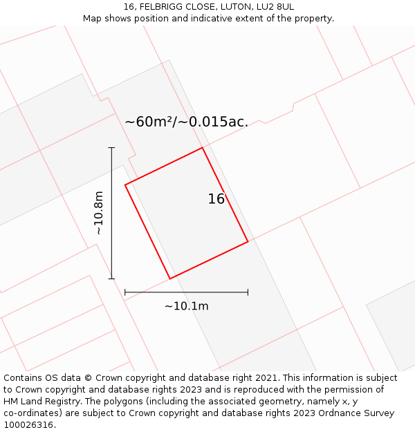 16, FELBRIGG CLOSE, LUTON, LU2 8UL: Plot and title map