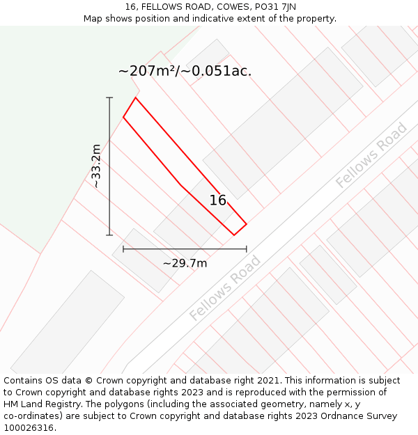 16, FELLOWS ROAD, COWES, PO31 7JN: Plot and title map