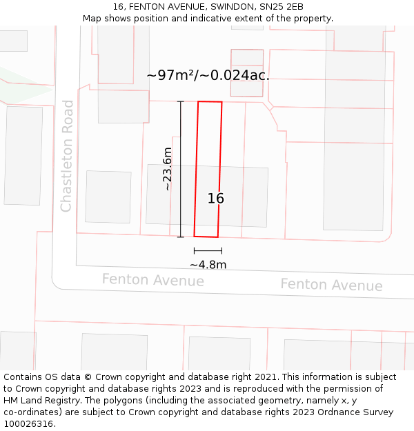 16, FENTON AVENUE, SWINDON, SN25 2EB: Plot and title map