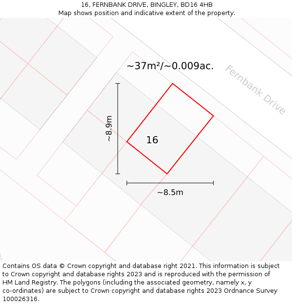 16, FERNBANK DRIVE, BINGLEY, BD16 4HB: Plot and title map