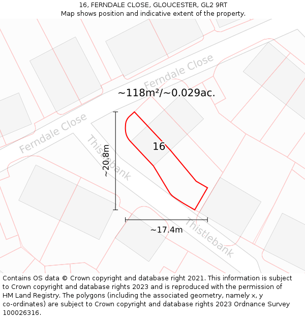 16, FERNDALE CLOSE, GLOUCESTER, GL2 9RT: Plot and title map
