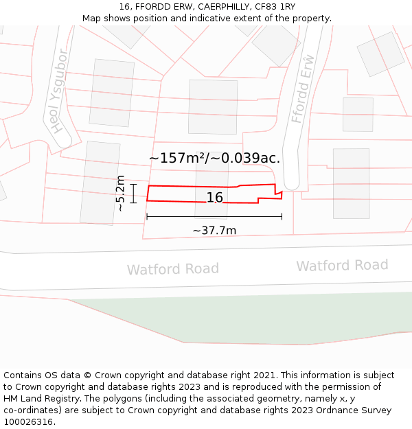 16, FFORDD ERW, CAERPHILLY, CF83 1RY: Plot and title map