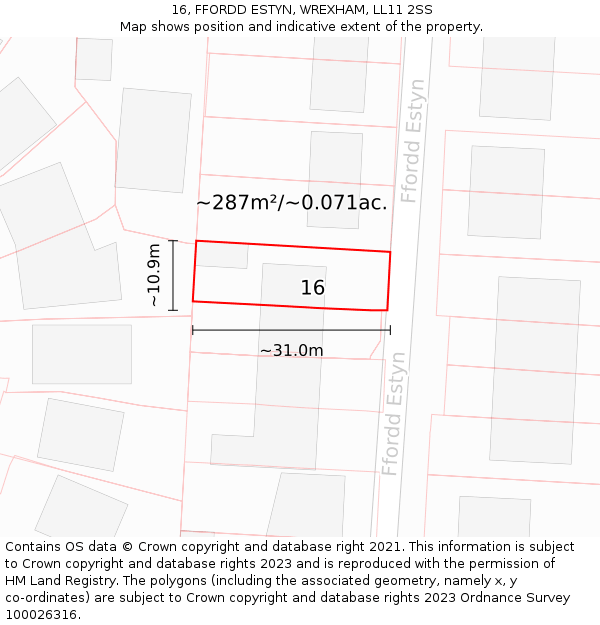 16, FFORDD ESTYN, WREXHAM, LL11 2SS: Plot and title map