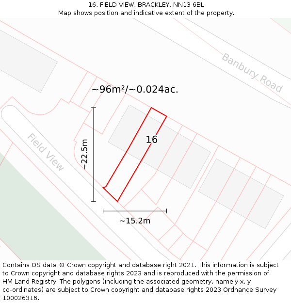 16, FIELD VIEW, BRACKLEY, NN13 6BL: Plot and title map