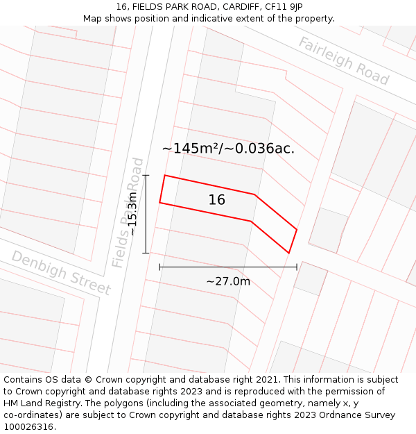 16, FIELDS PARK ROAD, CARDIFF, CF11 9JP: Plot and title map