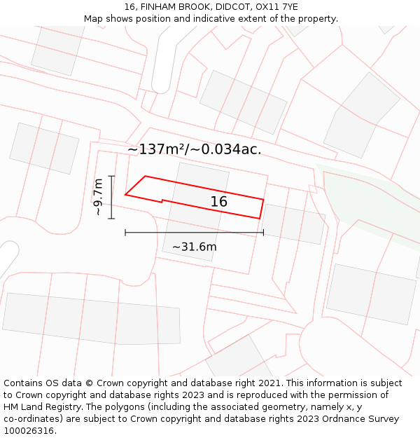 16, FINHAM BROOK, DIDCOT, OX11 7YE: Plot and title map