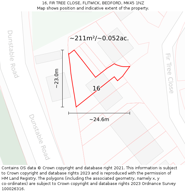 16, FIR TREE CLOSE, FLITWICK, BEDFORD, MK45 1NZ: Plot and title map