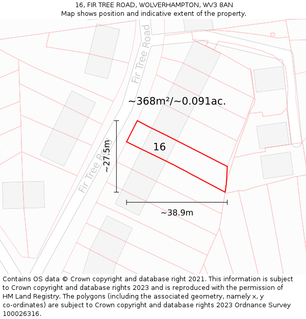 16, FIR TREE ROAD, WOLVERHAMPTON, WV3 8AN: Plot and title map