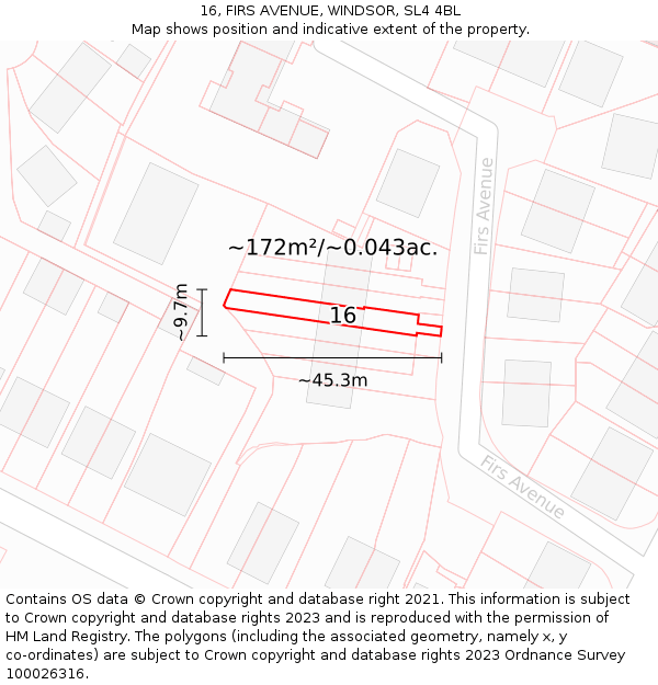 16, FIRS AVENUE, WINDSOR, SL4 4BL: Plot and title map